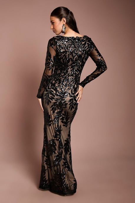 Long Sleeve Floral Sequin Maxi Dress - Image 3
