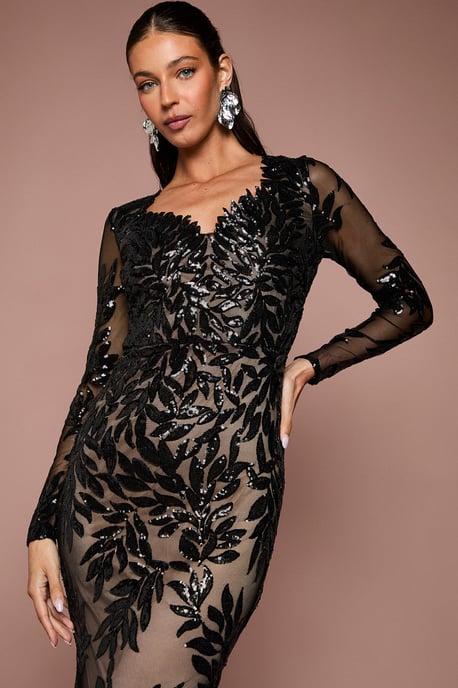 Long Sleeve Floral Sequin Maxi Dress - Image 4