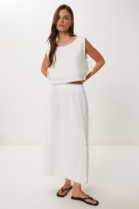 Katoenen Mouwloze Blouse en Wijde Rok Set - Image 2
