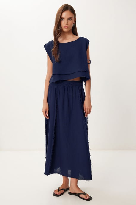 Katoenen Mouwloze Blouse en Wijde Rok Set - Image 1