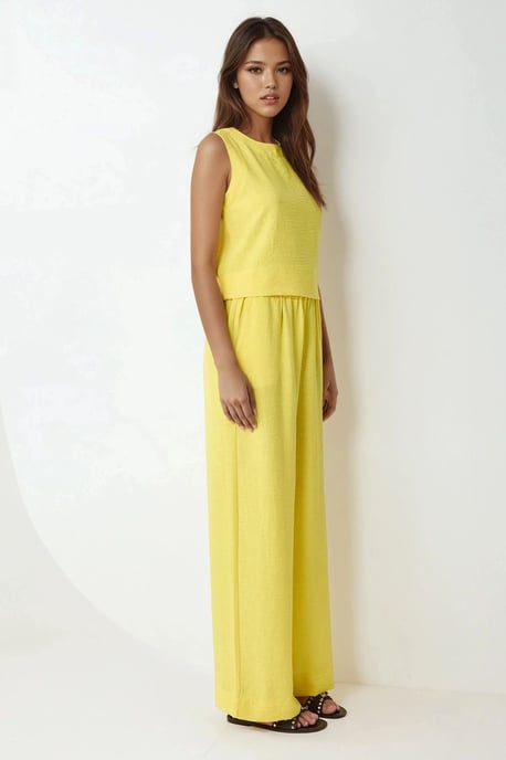 Blus med linnekänsla och byxor med elastisk midja tvådelad set - Image 4