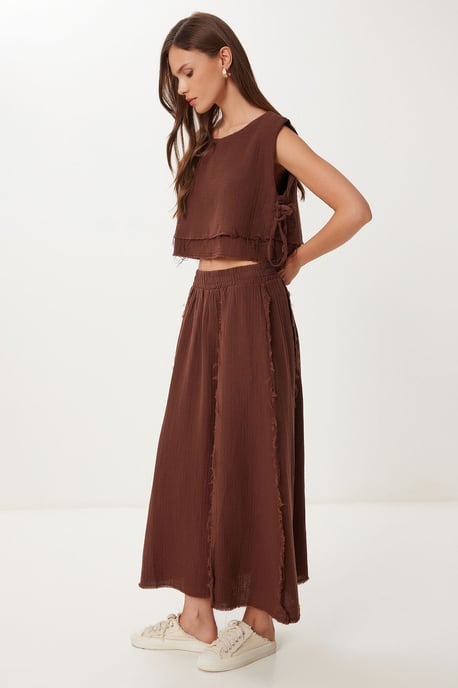 Katoenen Mouwloze Blouse en Wijde Rok Set - Image 1