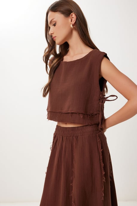 Katoenen Mouwloze Blouse en Wijde Rok Set - Image 3