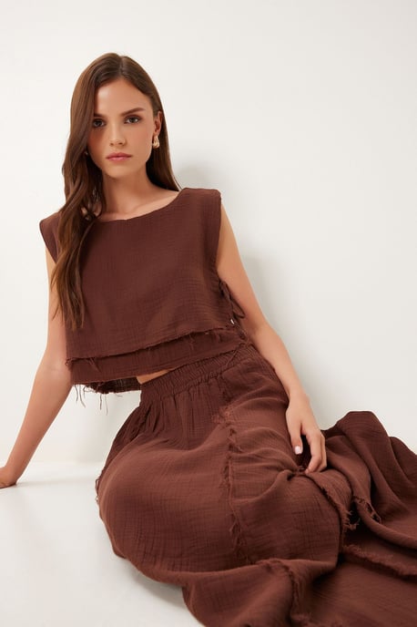 Katoenen Mouwloze Blouse en Wijde Rok Set - Image 4
