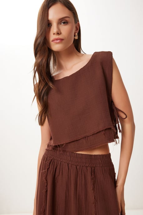 Katoenen Mouwloze Blouse en Wijde Rok Set - Image 5