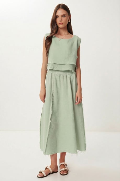 Katoenen Mouwloze Blouse en Wijde Rok Set - Image 2