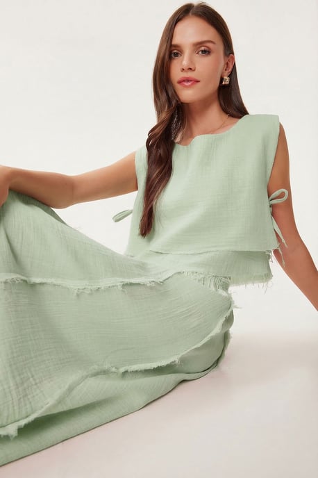 Katoenen Mouwloze Blouse en Wijde Rok Set - Image 3
