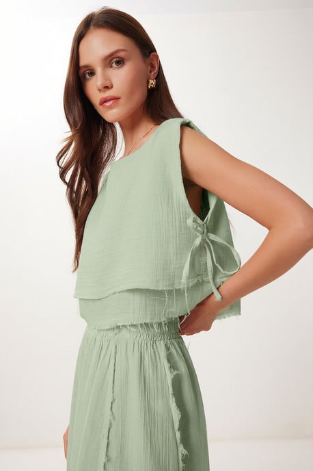 Katoenen Mouwloze Blouse en Wijde Rok Set - Image 4