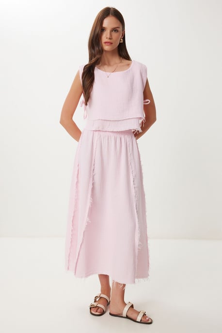 Katoenen Mouwloze Blouse en Wijde Rok Set - Image 2