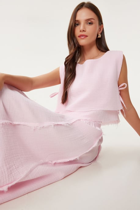 Katoenen Mouwloze Blouse en Wijde Rok Set - Image 3