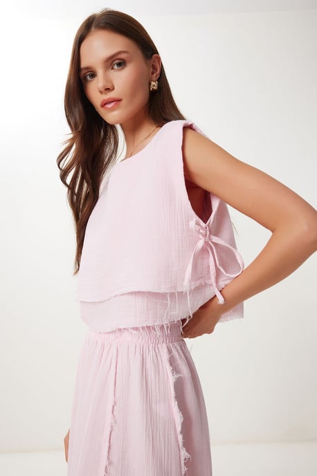 Katoenen Mouwloze Blouse en Wijde Rok Set - Image 4