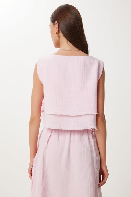 Katoenen Mouwloze Blouse en Wijde Rok Set - Image 6