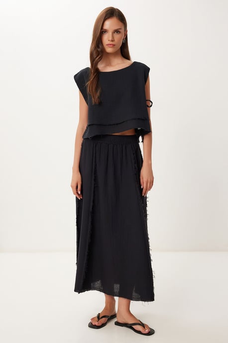 Katoenen Mouwloze Blouse en Wijde Rok Set - Image 1