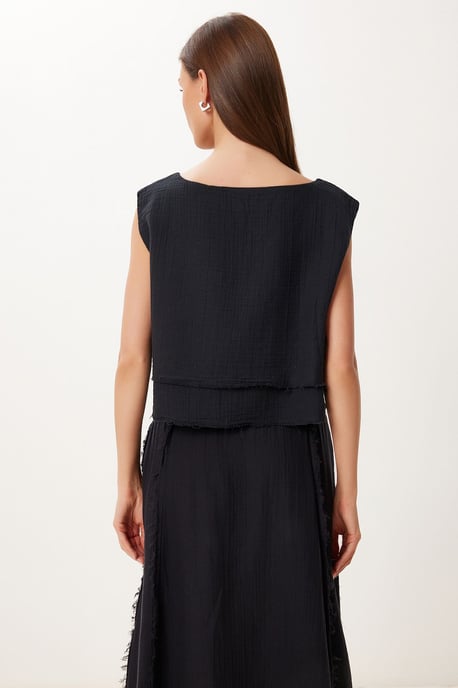 Katoenen Mouwloze Blouse en Wijde Rok Set - Image 5