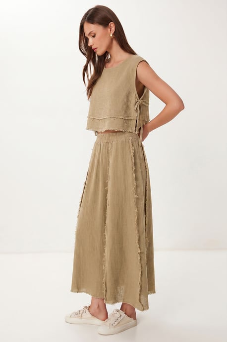Katoenen Mouwloze Blouse en Wijde Rok Set - Image 1