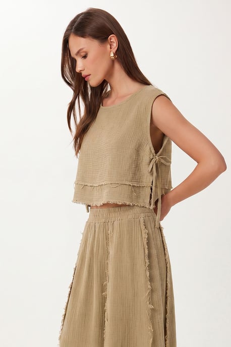Katoenen Mouwloze Blouse en Wijde Rok Set - Image 2