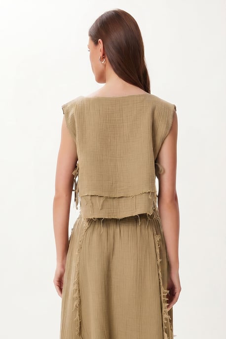 Katoenen Mouwloze Blouse en Wijde Rok Set - Image 4