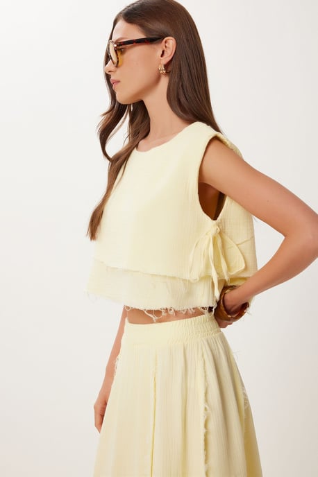 Katoenen Mouwloze Blouse en Wijde Rok Set - Image 3