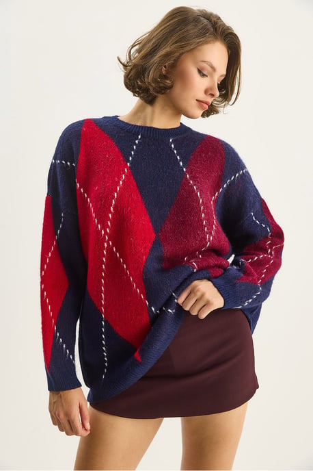 Oversized Sweater met Diamantprint - Image 2