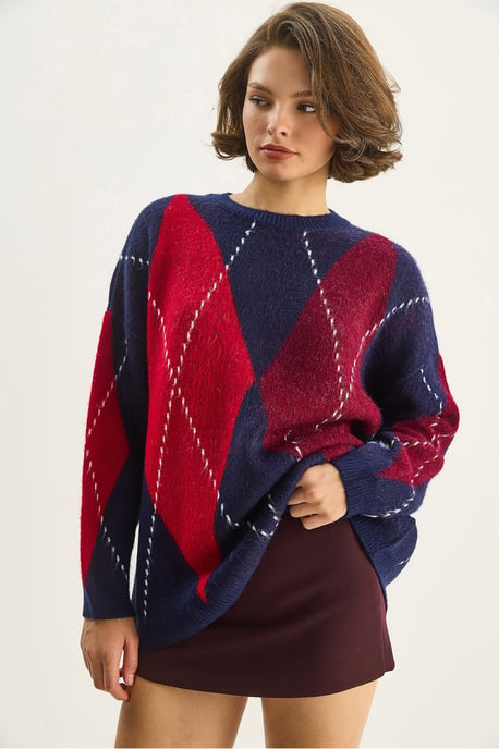 Oversized Sweater met Diamantprint - Image 3