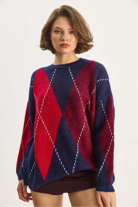 Oversized Sweater met Diamantprint - Image 4