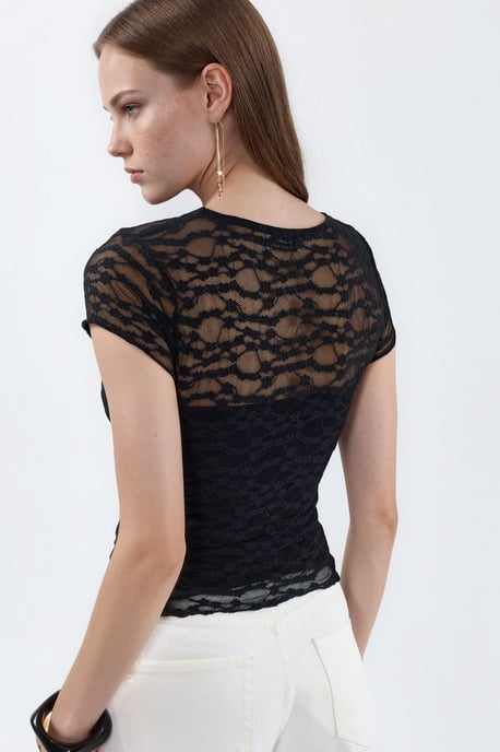 Slim Fit Lace Knit Blouse - Image 2