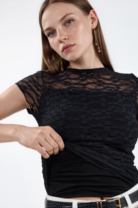 Slim Fit Lace Knit Blouse - Image 3