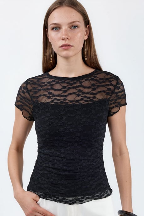 Slim Fit Lace Knit Blouse - Image 4