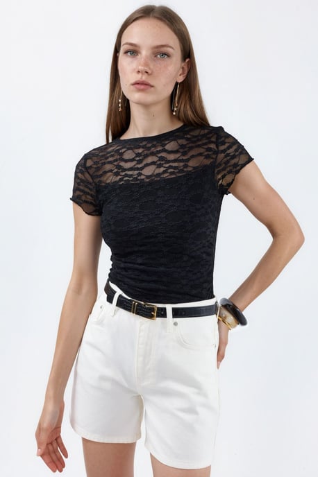 Slim Fit Lace Knit Blouse - Image 5