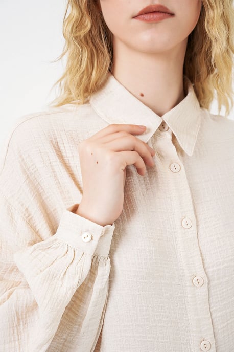 Oversized Textuur Lange Blouse met Shirtkraag - Image 5