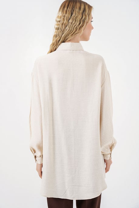 Oversized Textuur Lange Blouse met Shirtkraag - Image 6
