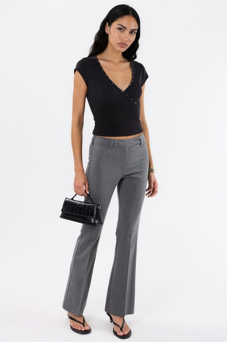 V-ringad ribbad slim fit-blus - Image 3
