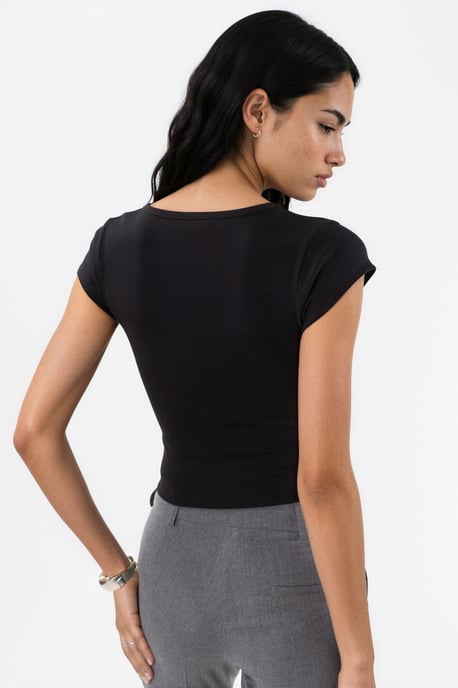 V-ringad ribbad slim fit-blus - Image 5