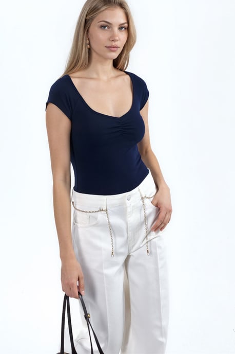 V-hals Korte Mouw Drapé Blouse - Image 4