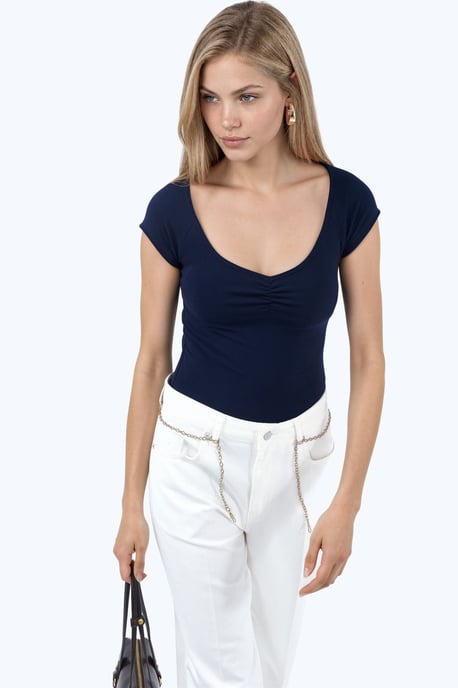 V-hals Korte Mouw Drapé Blouse - Image 5