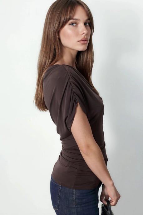 Asymmetrical Collar Short Sleeve Blouse - Image 2