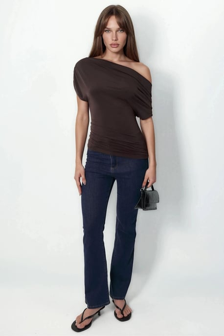 Asymmetrical Collar Short Sleeve Blouse - Image 4