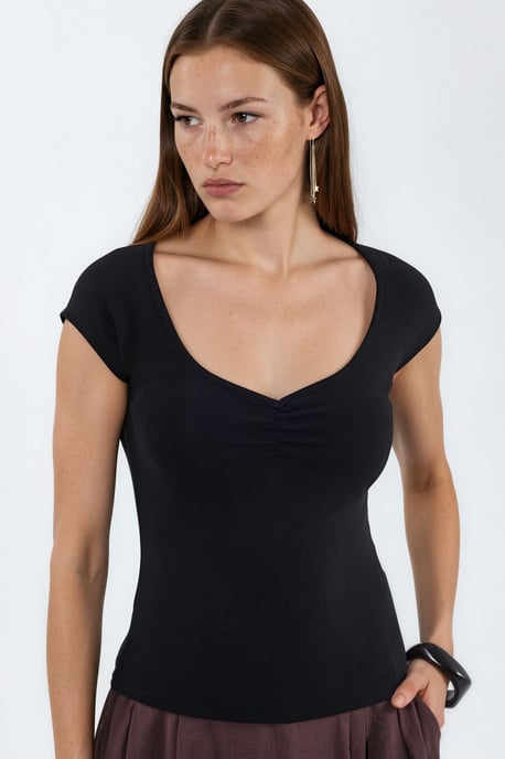 V-hals Korte Mouwen Drape Blouse - Image 1