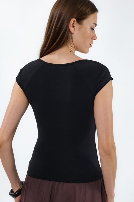 V-hals Korte Mouwen Drape Blouse - Image 2