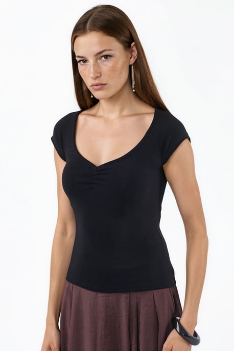 V-hals Korte Mouwen Drape Blouse - Image 5