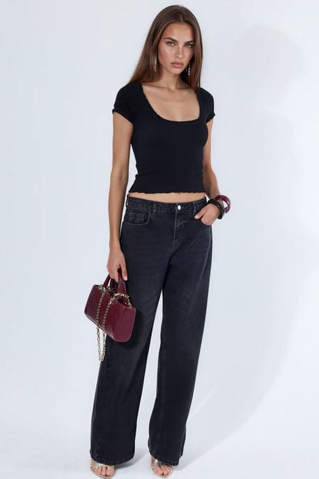 Slim Fit U-Hals Geribde Blouse - Image 3