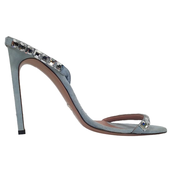 Gucci Crystal-Embellished Slingback Sandal Heels in Blue Suede - Image 1