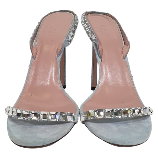 Gucci Crystal-Embellished Slingback Sandal Heels in Blue Suede - Image 2