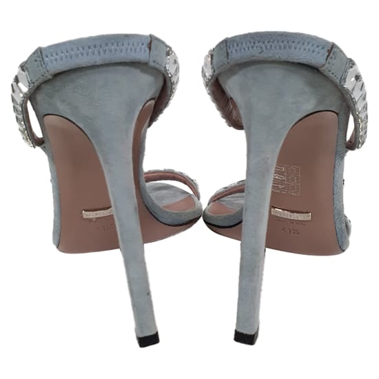 Gucci Crystal-Embellished Slingback Sandal Heels in Blue Suede - Image 3