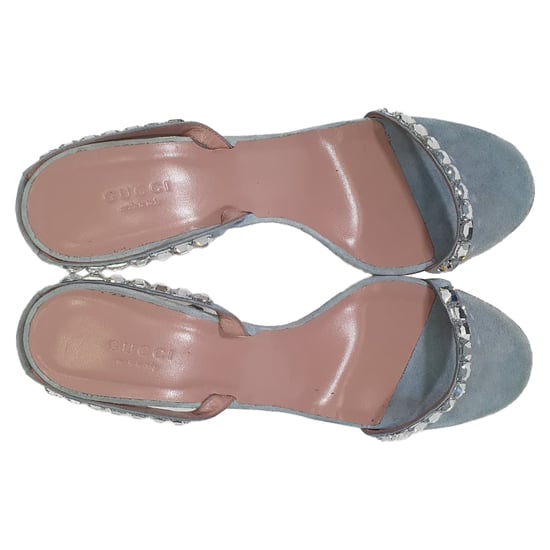 Gucci Crystal-Embellished Slingback Sandal Heels in Blue Suede - Image 5