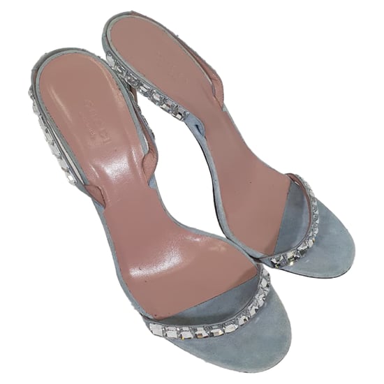 Gucci Crystal-Embellished Slingback Sandal Heels in Blue Suede - Image 6