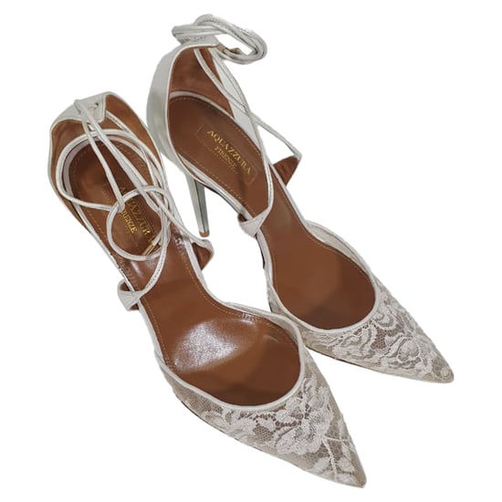 Aquazzura Matilde Lace Bridal Pumps in White Polyester - Image 6