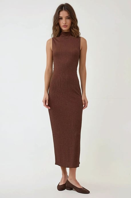 Texturerad Halterneck Klänning Bodycon Maxi - Image 5