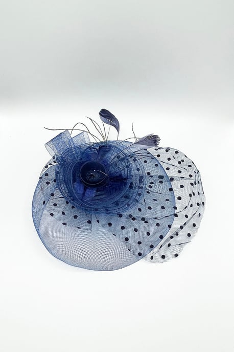 Feather & Polka Veil Fascinator in Navy - Image 2