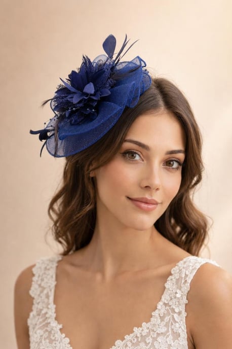 Feather Bloom Fascinator in Navy - Image 1